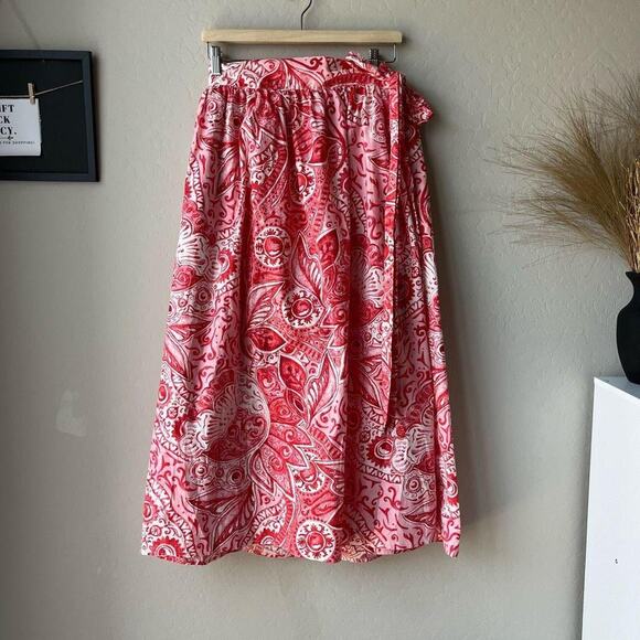 Mara Hoffman Skirt Wrap Paisley Print Red Katrine Midi‎ Skirt Plus Size 3X - Picture 1 of 8